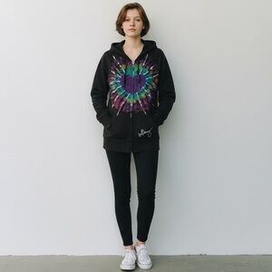 VINTAGE Black Billabong Full Zip Hoodie  Hand painted Center Design, size Medium